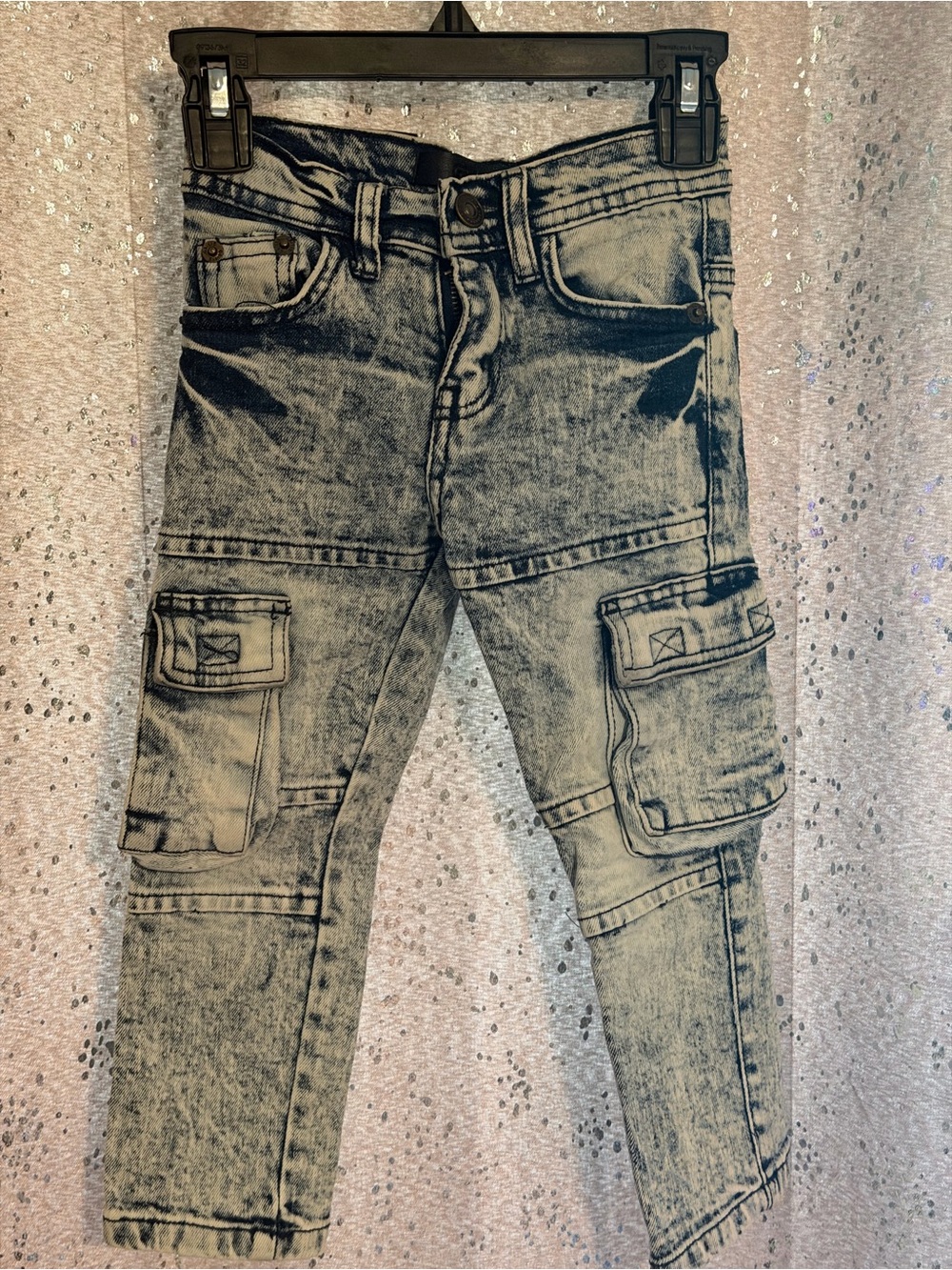 Kids Skinny Cargo Jeans in Acid Wash Gray